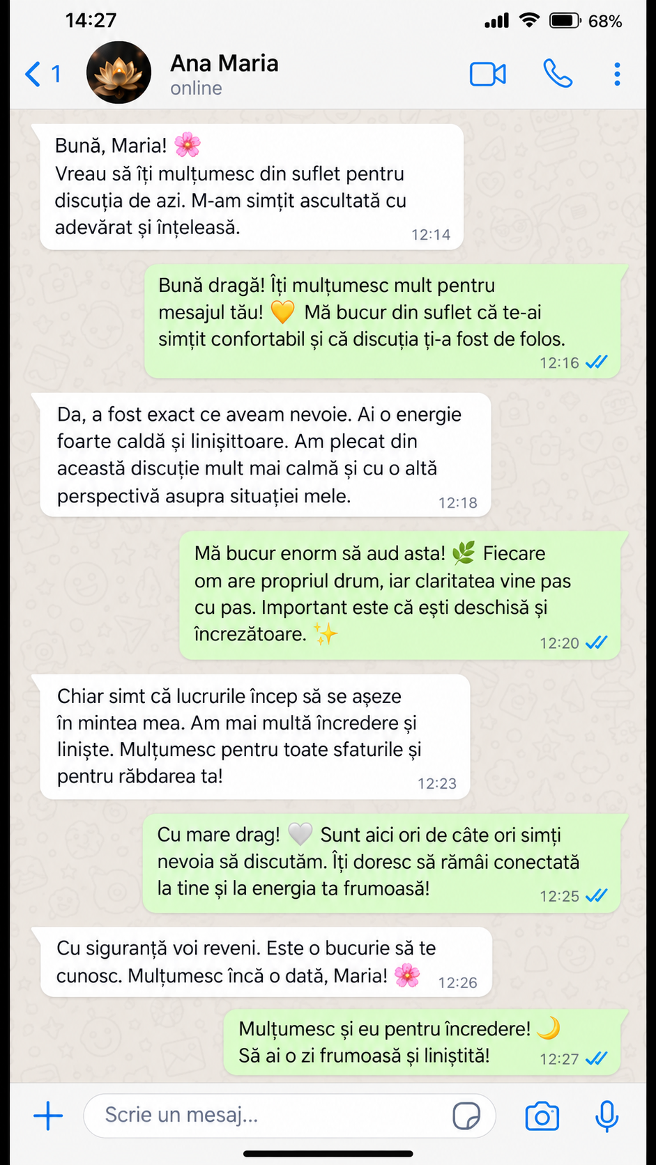 Conversație WhatsApp cu Ana Maria